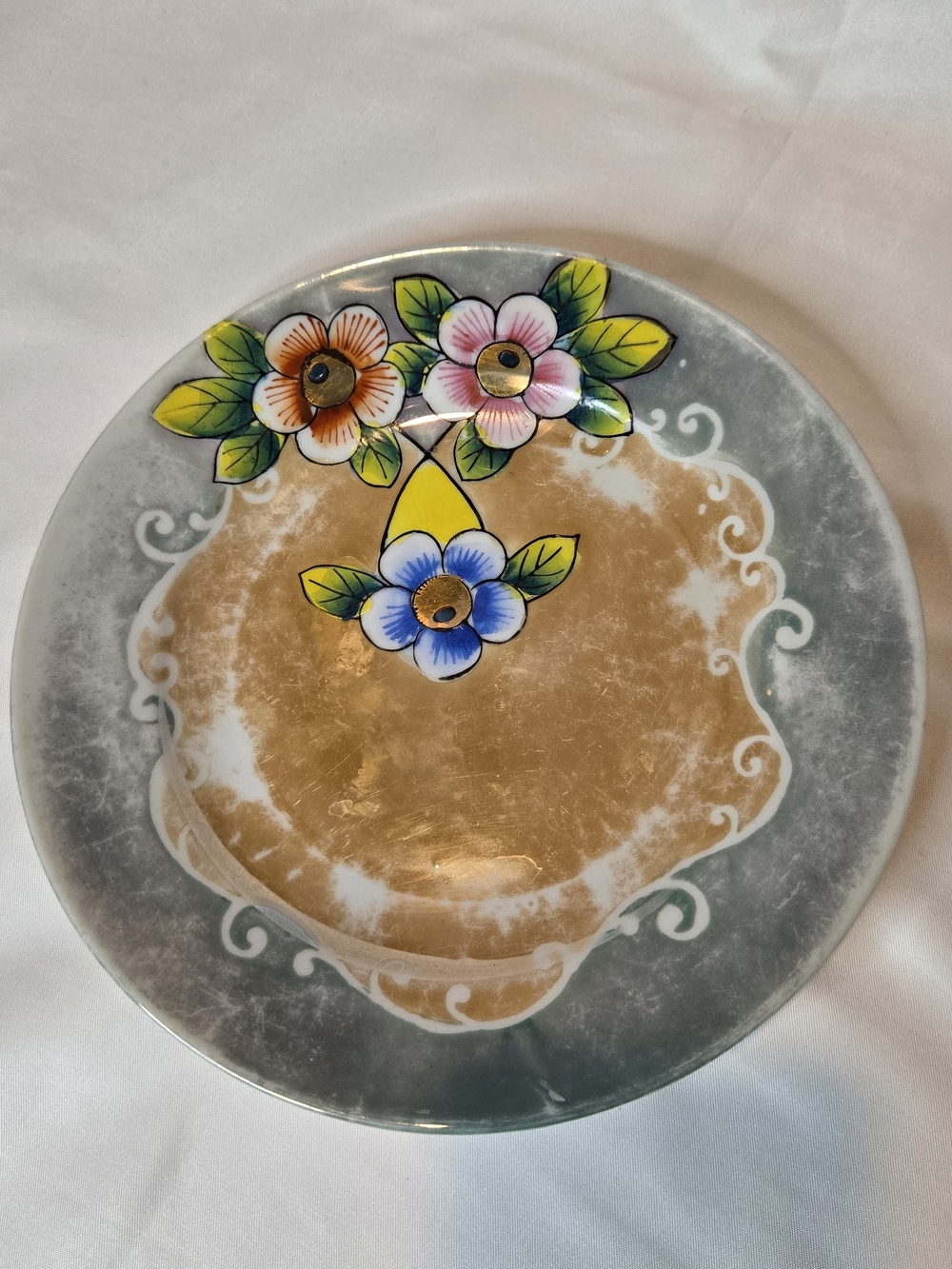 Takito Co. Vintage Porcelain 7.5" Plate Japanese Art Deco Lusterware  T-T Logo